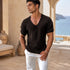 Ribbed V-Neck Knit T-Shirt -(0032)