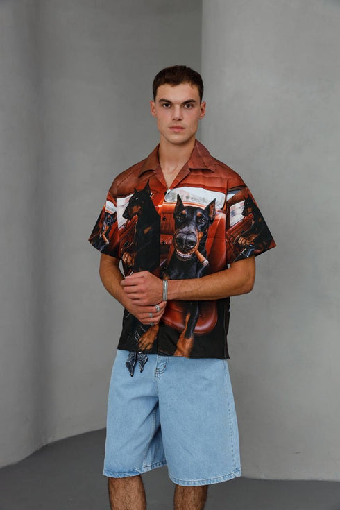 Oversized Graphic Resort Shirt – Burnt Orange (0277)