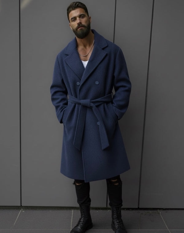 Textured water-repellent coat - blue 0108