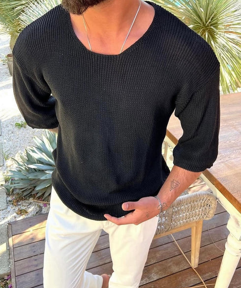 Textured Knit Shirt – Modern Fit (0027) / black
