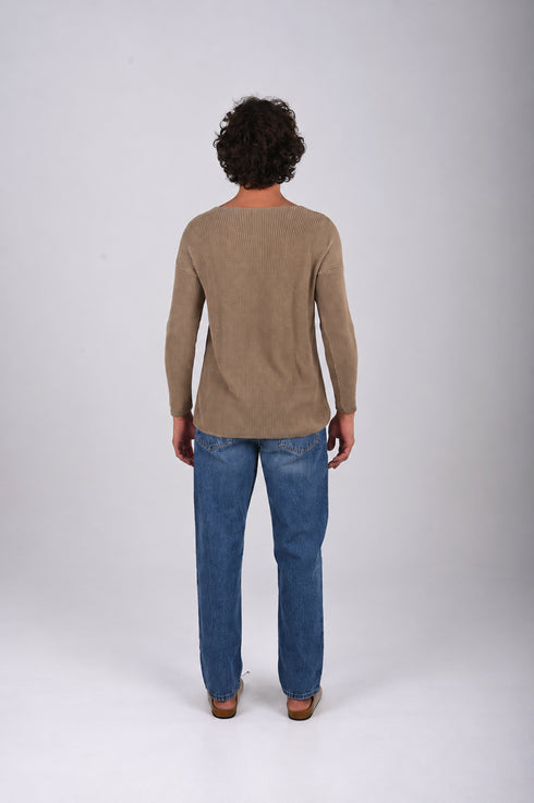 Textured V-Neck Knit Sweater - (W-0058)