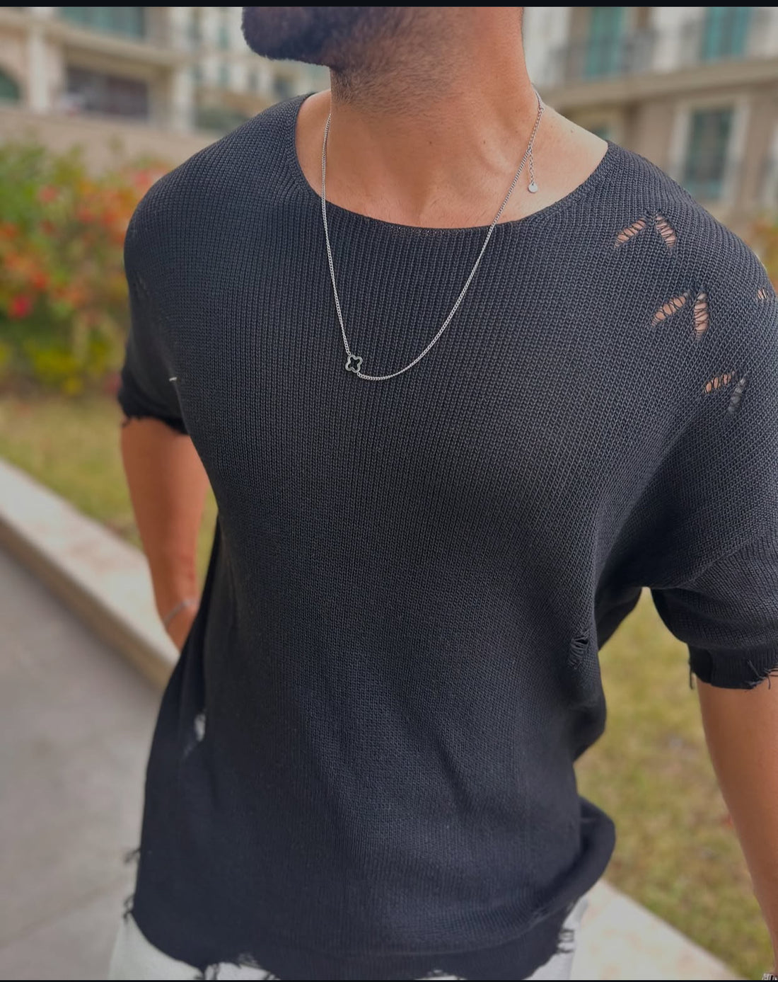 Slimfit - knitewear cotton shirt -Balck -0017