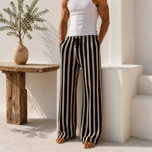 Ivory Crochet Stripe Pants (0231)