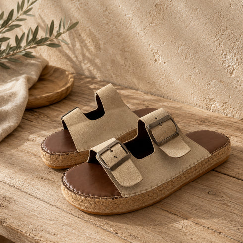 Double-Buckle Espadrille Slides-(0258)