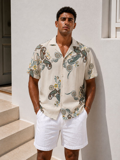 Paisley Linen Summer Shirt – (0216) Beige