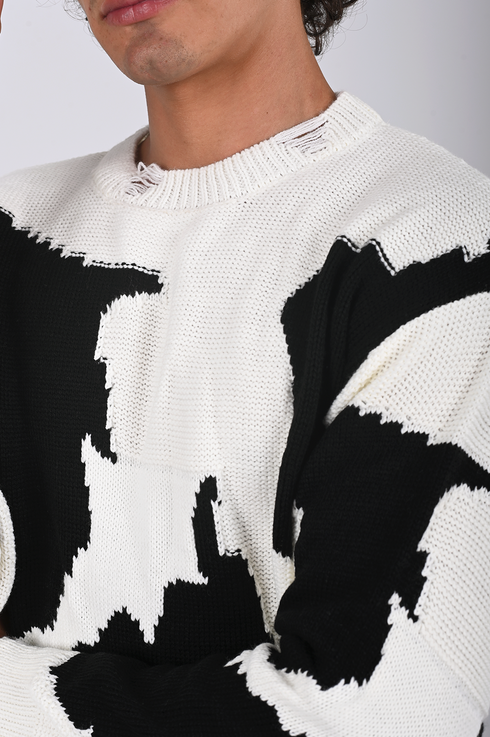 Abstract Knit Sweater – Black & White (W-0060)