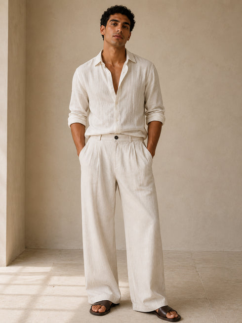 Relaxed Linen Wide-Leg Trousers - (0233)
