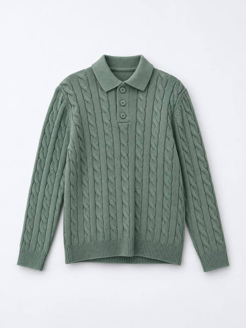 Premium Cable-Knit Polo Sweater - (W-0341)
