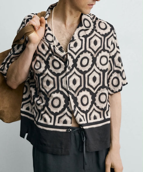 Zara-Geometric Jacquard Resort Shirt - ( 0299)