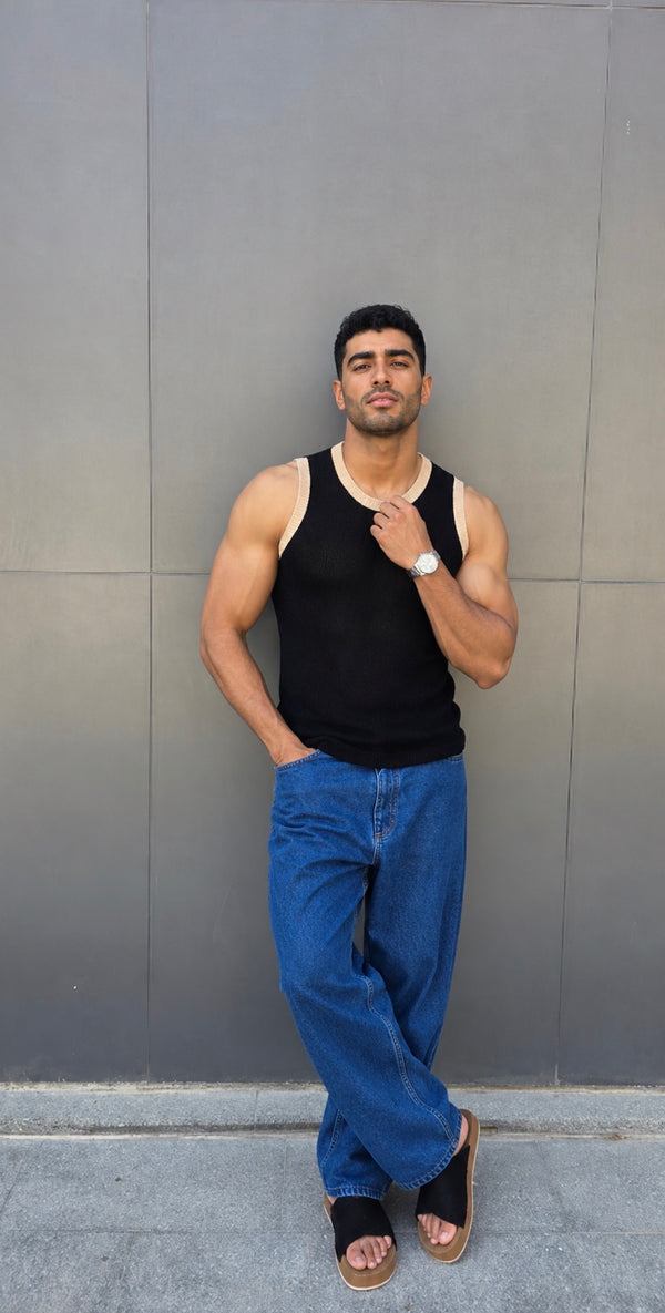 Contrast Knit Tank – Black (0220)