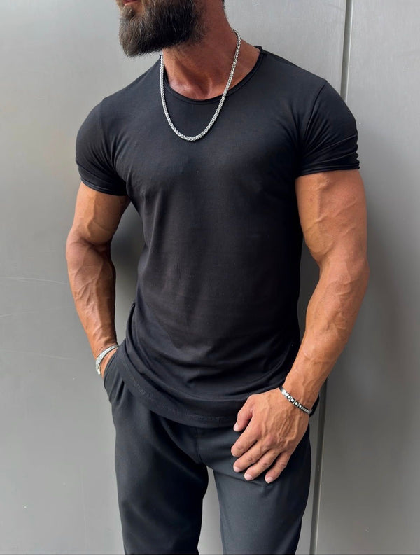 Premium Fitted Crew Neck T-Shirt – black - (0156)