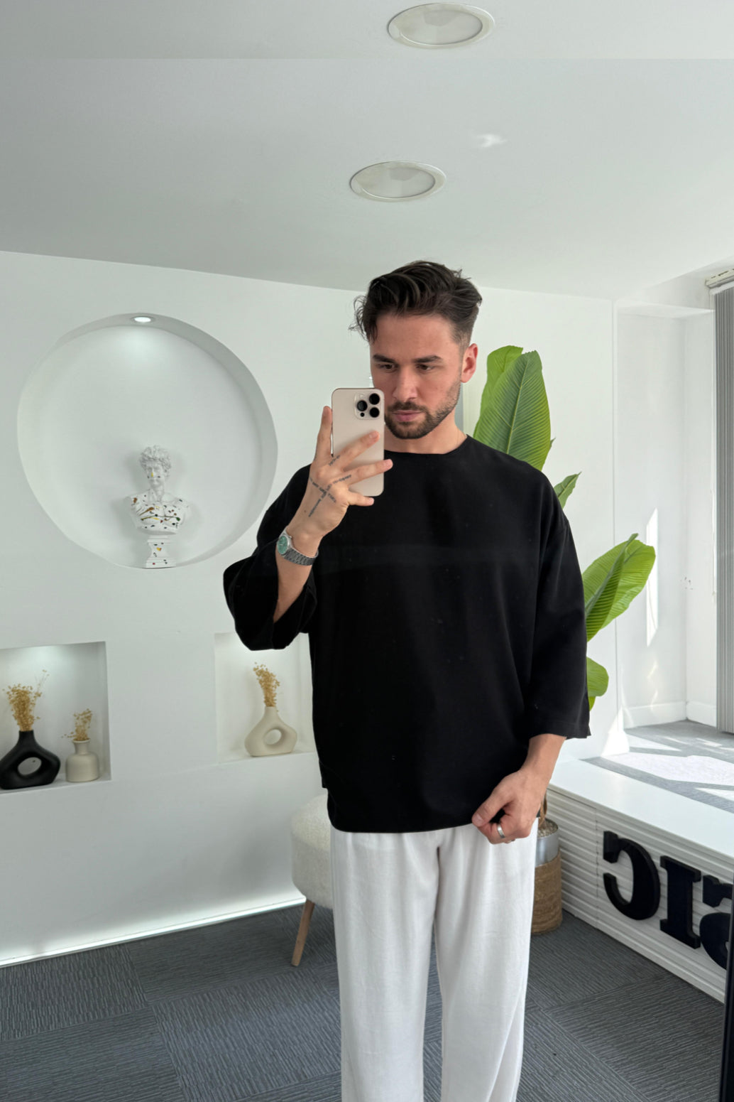 Oversized  Balck viscose linen T-shirt 0095