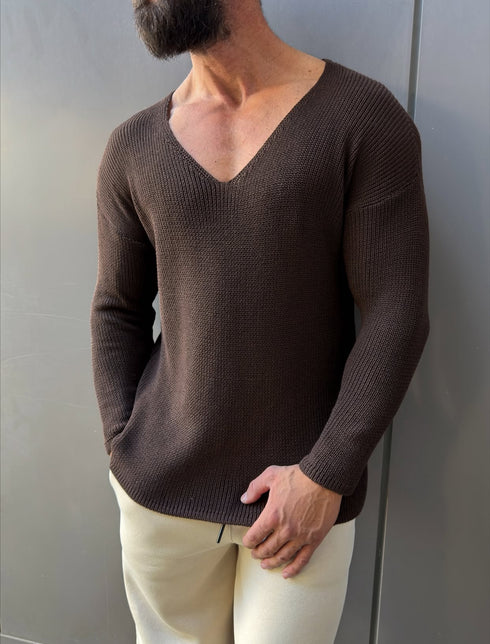 Knitwear oversized shirt - brown 0058