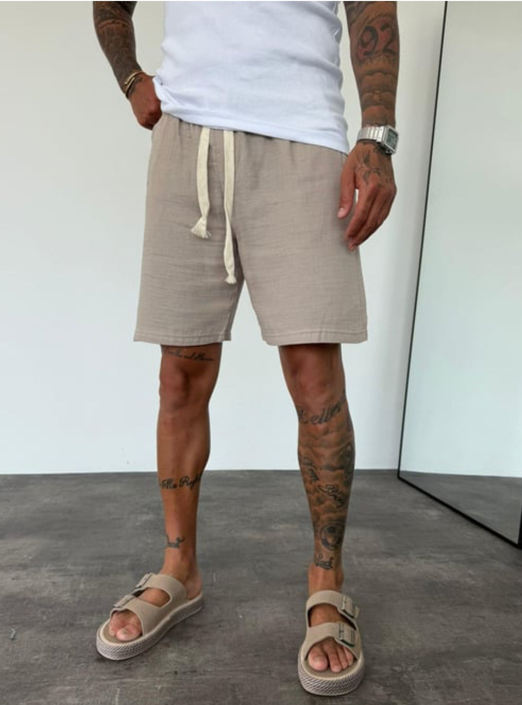 Muslin Fabric Linen Short - 002 - light brown