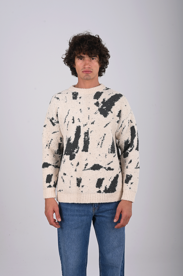 Abstract Knit Sweatshirt – Off White & Black (W-0306)