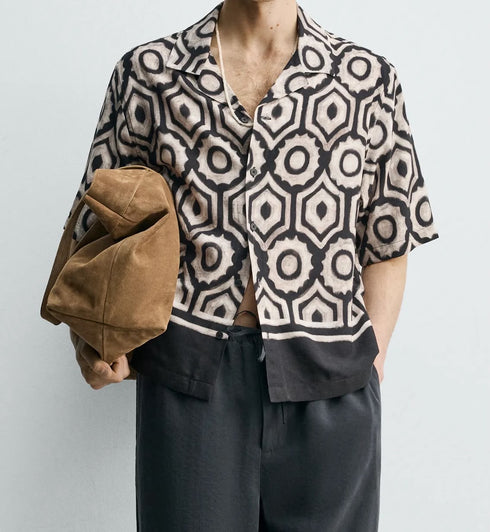 Zara-Geometric Jacquard Resort Shirt - ( 0299)
