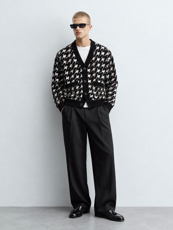 Patterned Knit Cardigan - (W-0343)