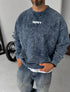 Washed spyware printed sweatshirt / navy blue - (0056)
