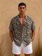 Beige Leopard Print Short Sleeve Shirt (0197)
