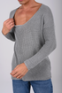 Textured V-Neck Knit Sweater - (W-0058)