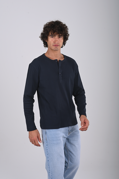 Essential Ribbed Henley Long Sleeve (W-0305)