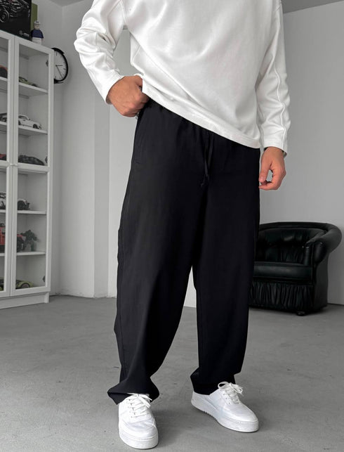 Relaxed Drawstring Summer Pants – black 0125