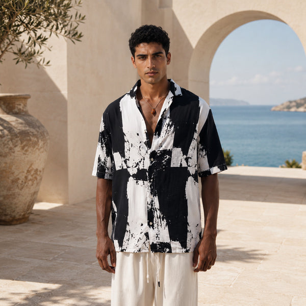Abstract Monochrome Resort Shirt- (0252)
