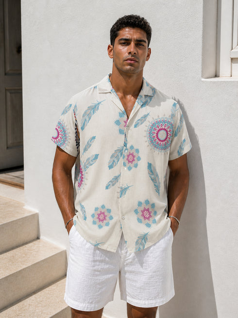Pastel Boho Print Shirt – Cream Aqua Edition - (0188)