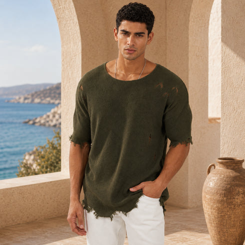Premium Distressed Knit T-Shirt – (0026)