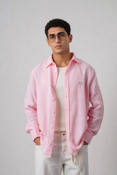 Premium Lightweight Pink Linen Shirt - (0176)