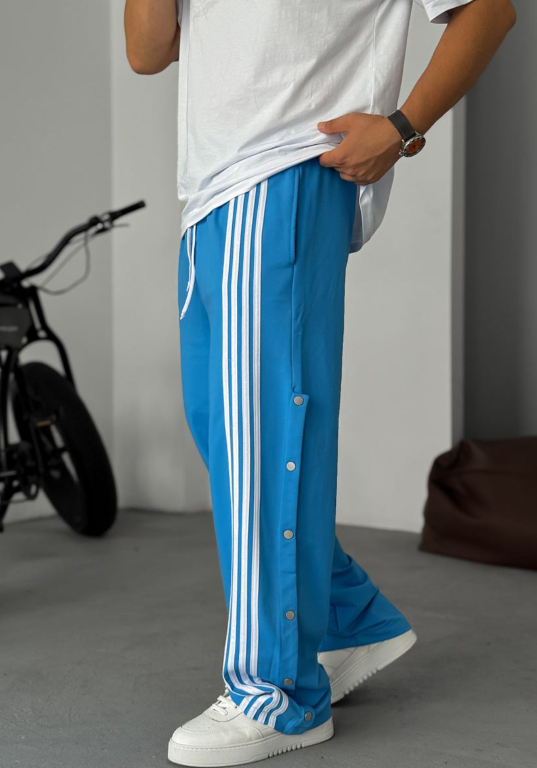 Stripped button detailed tracksuit - blue 0053