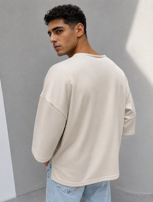 Oversized Drop-Shoulder T-Shirt – Beige - (0179)