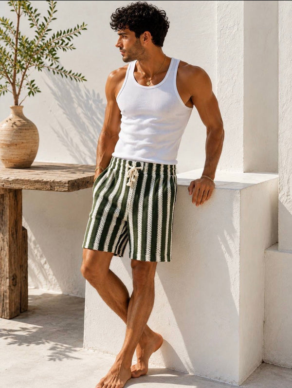 Ivory Crochet Stripe Shorts- (0230)