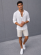 Premium Half-Placket Linen Shirt – White 0140