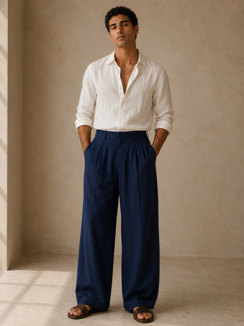 Relaxed Linen Wide-Leg Trousers - (0233)