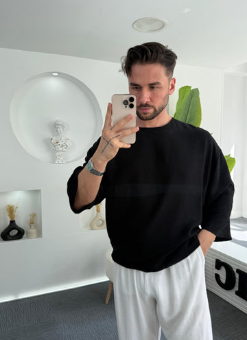 Oversized  Balck viscose linen T-shirt 0095