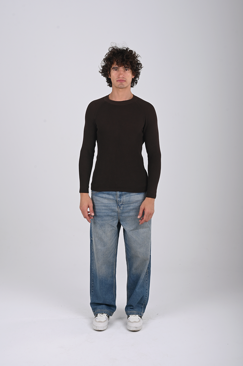 Textured Knit Crewneck Sweater- (W-0329)