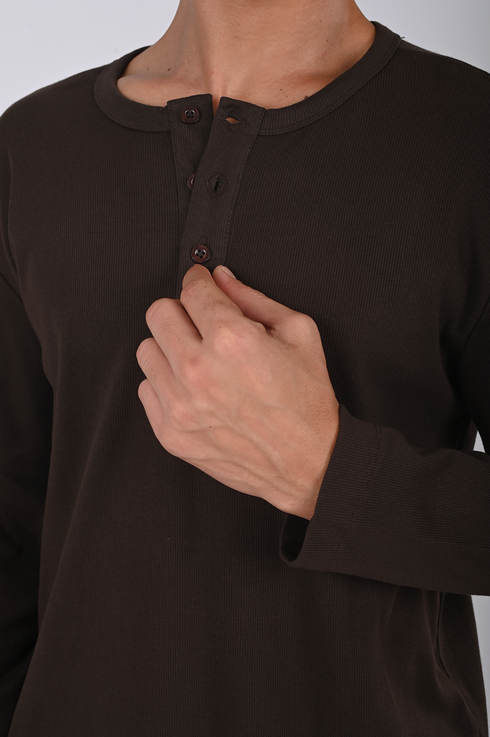 Essential Ribbed Henley Long Sleeve (W-0305)