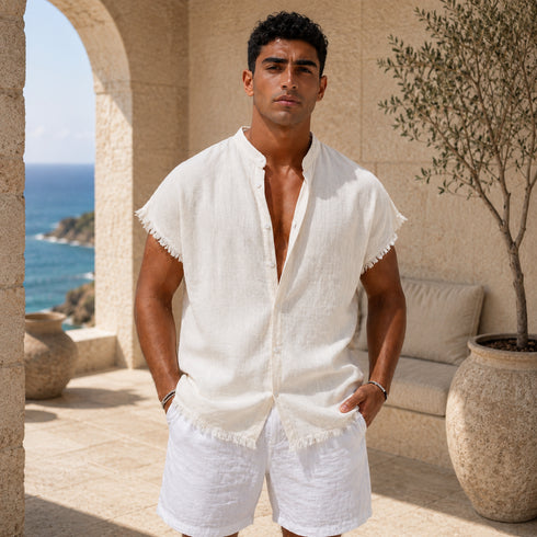Raw Edge Linen Shirt / (0147)