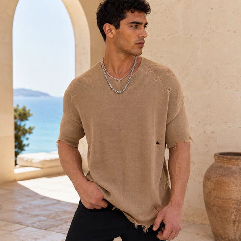 Premium Distressed Knit T-Shirt – (0026)