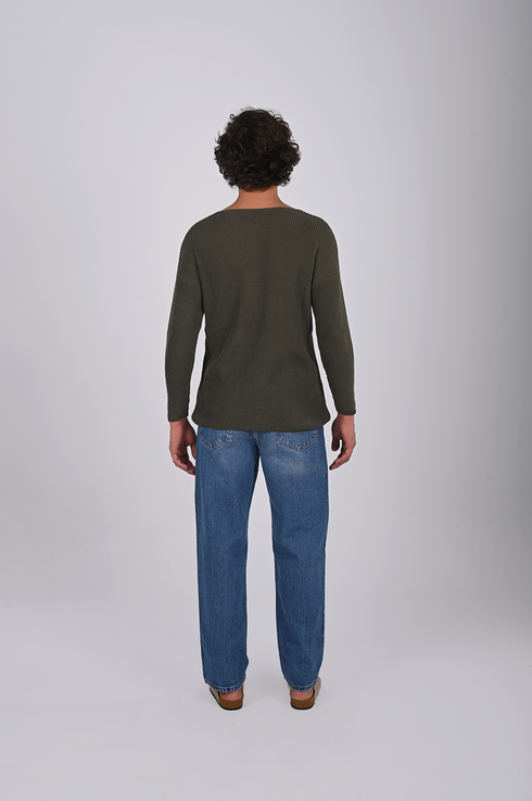 Textured V-Neck Knit Sweater - (W-0058)