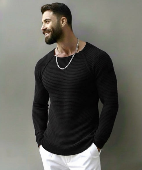 Knitwear slim-fit sweatshirt / black- 0107