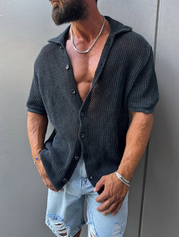 Knitwear oversized shirt - black 0036