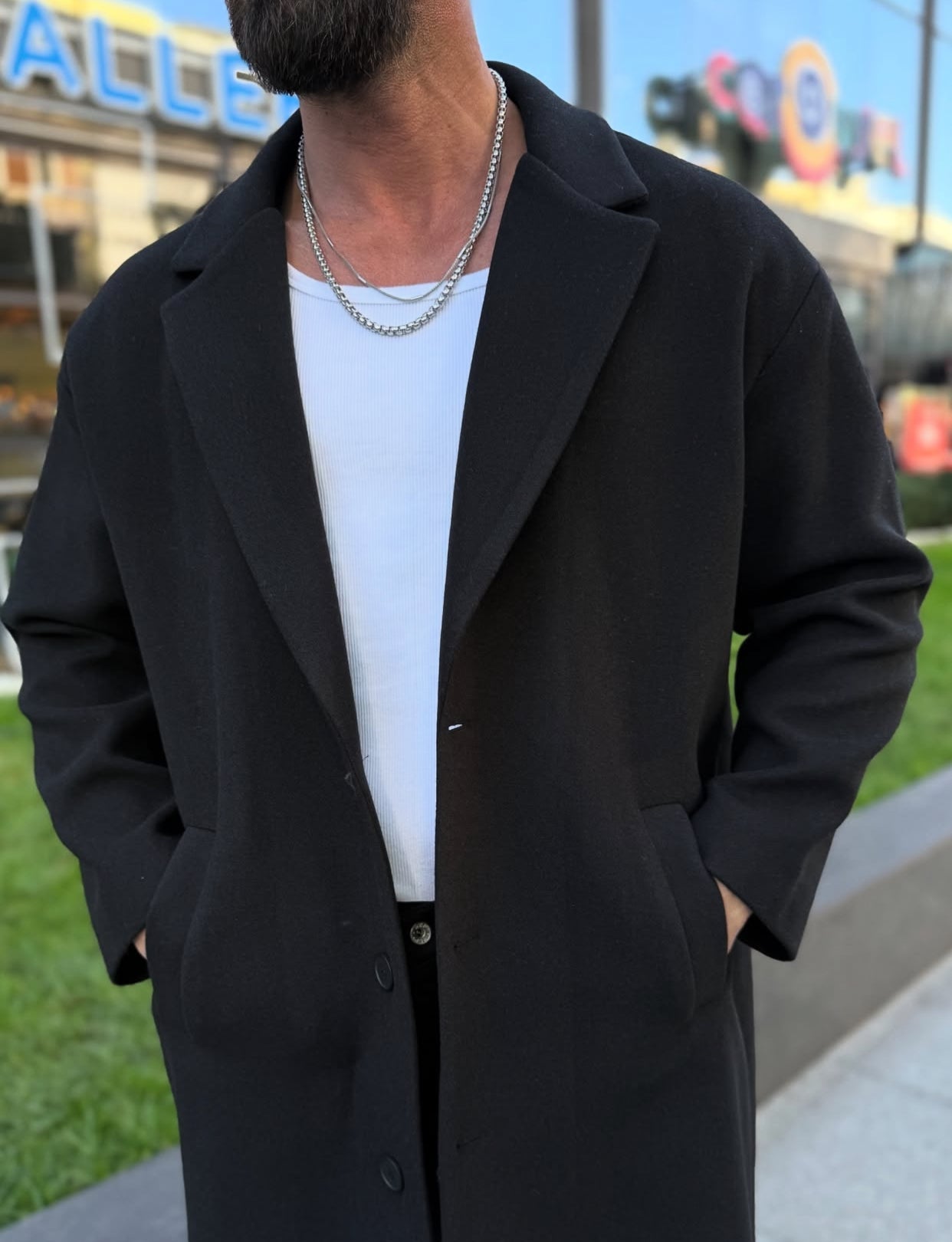 Textured water-repellent coat - black 0071