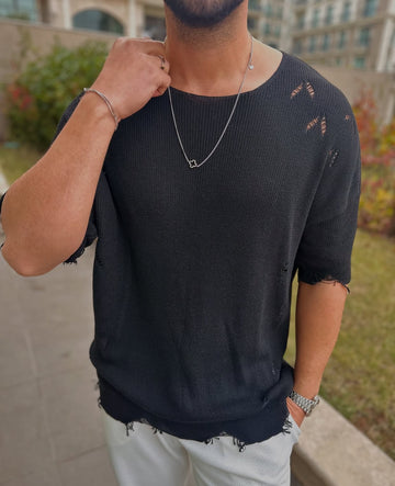 Slimfit - knitewear cotton shirt -Balck -0017