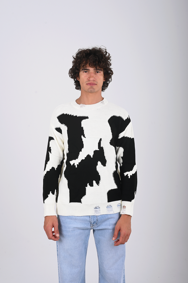 Abstract Knit Sweater – Black & White (W-0060)