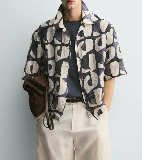 Zara Abstract Print Resort Shirt ( 0296)