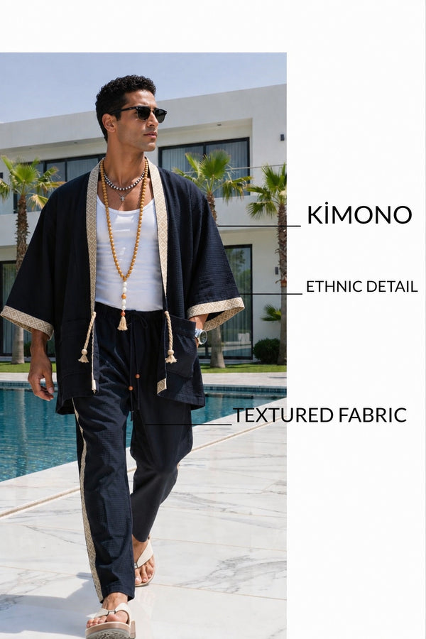 Textured Kimono Set – Black Edition (0200)