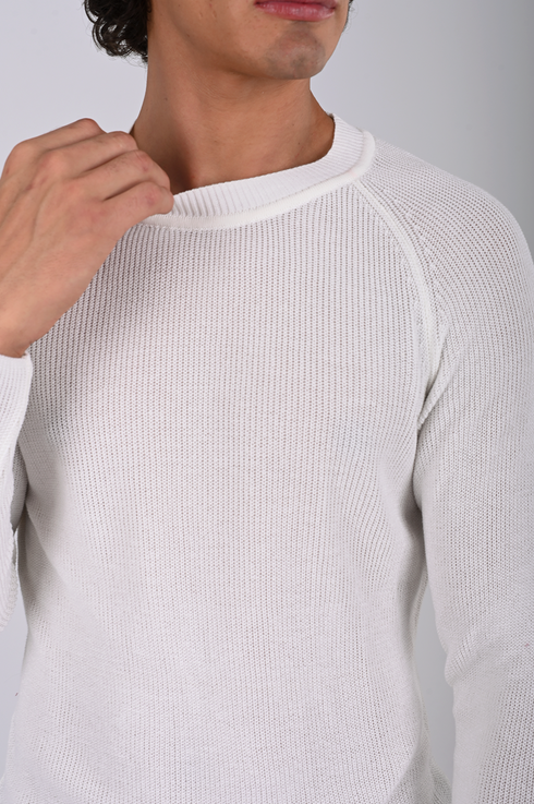 Textured Knit Crewneck Sweater- (W-0329)