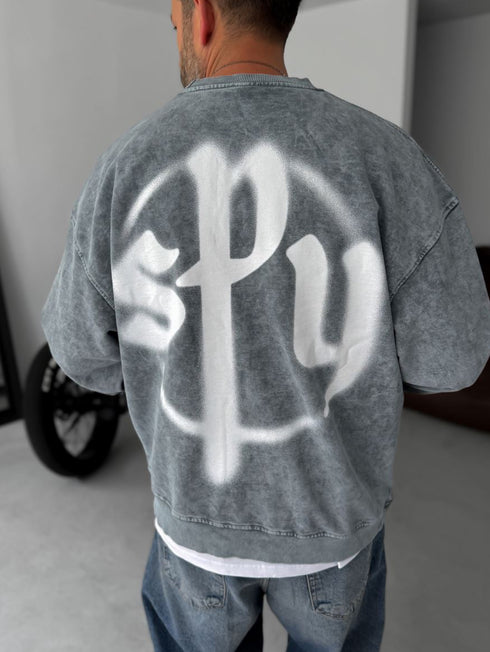 Washed spyware printed sweatshirt / Gray - (0056)